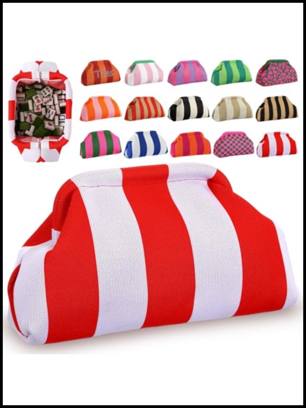 Mahjong Tile Bag Crochet Polyester Game Storage Tote